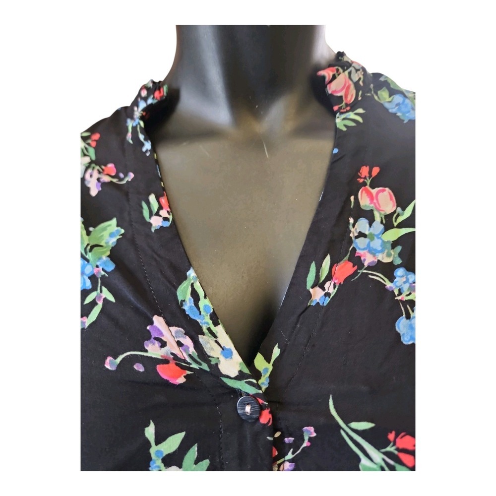Anthropologie Romantic Ruffle Blouse Black Floral S - Picture 15 of 16